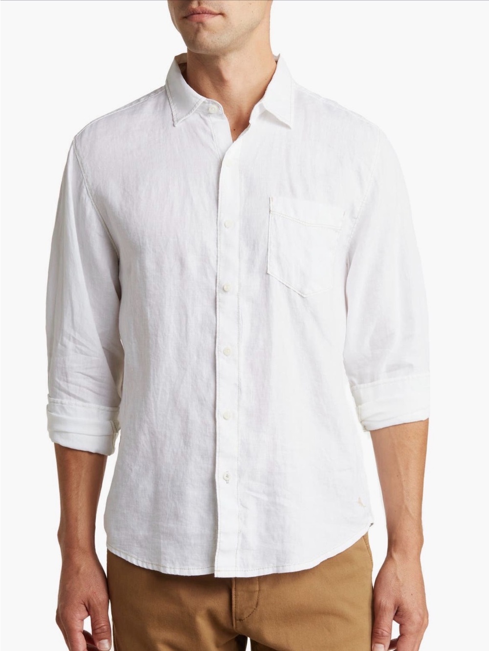 Tommy Bahama Party Breezer Long Sleeve White Linen Casual Button-Down Shirt